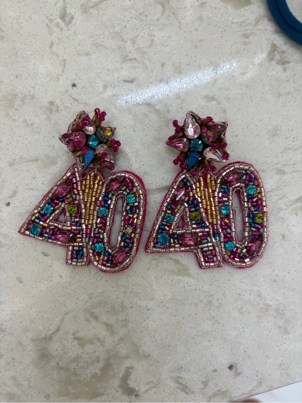 Handcrafted Pink Beaded '40' Statement Earrings